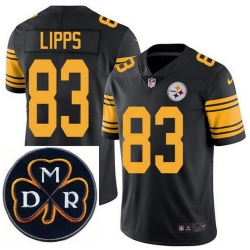 Men's Nike Pittsburgh Steelers #83 Louis Lipps Elite Black Rush NFL MDR Dan Rooney Patch Jersey Men's Nike Pittsburgh Steelers #83 Louis Lipps Elite Black Rush NFL MDR Dan Rooney Patch Jersey