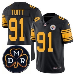 Men's Nike Pittsburgh Steelers #91 Stephon Tuitt Elite Black Rush NFL MDR Dan Rooney Patch Jersey Men's Nike Pittsburgh Steelers #91 Stephon Tuitt Elite Black Rush NFL MDR Dan Rooney Patch Jersey