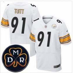 Men's Nike Pittsburgh Steelers #91 Stephon Tuitt White Stitched NFL Elite MDR Dan Rooney Patch Jersey Men's Nike Pittsburgh Steelers #91 Stephon Tuitt White Stitched NFL Elite MDR Dan Rooney Patch Jersey