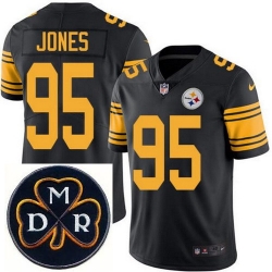 Men's Nike Pittsburgh Steelers #95 Jarvis Jones Elite Black Rush NFL MDR Dan Rooney Patch Jersey Men's Nike Pittsburgh Steelers #95 Jarvis Jones Elite Black Rush NFL MDR Dan Rooney Patch Jersey