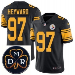 Men's Nike Pittsburgh Steelers #97 Cameron Heyward Elite Black Rush NFL MDR Dan Rooney Patch Jersey Men's Nike Pittsburgh Steelers #97 Cameron Heyward Elite Black Rush NFL MDR Dan Rooney Patch Jersey