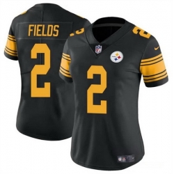 Women Pittsburgh Steelers 2 Justin Fields Black Color Rush Stitched Football Jersey