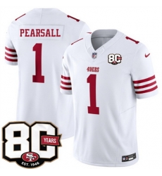 Men San Francisco 49ers  1 Ricky Pearsall White 80th Anniversary Patch 2026 F U S E  Vapor Untouchabl2026 F U S E  Vapor Untouchable Limited Stitched Footb