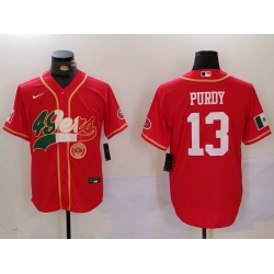 Men San Francisco 49ers 13 Brock Purdy Red With Patch Cool Base Stitched Baseball Jersey 3