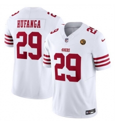 Men San Francisco 49ers 29 Talanoa Hufanga White 2023 F U S E  With John Madden Patch Vapor Limited Stitched Football Jersey