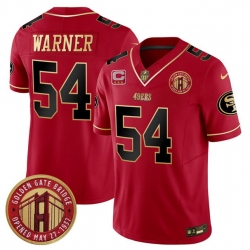 Men San Francisco 49ers 54 Fred Warner Red F U S E  Golden Gate Bridge With 3 Star C Patch Scarlet Vapor Limited Stitched Football Jersey