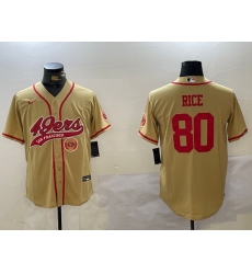 Men San Francisco 49ers 80 Jerry Rice Gold With Patch Cool Base Stitched Baseball Jersey 3