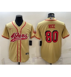 Men San Francisco 49ers 80 Jerry Rice New Gold With Patch Cool Base Stitched Baseball Jersey