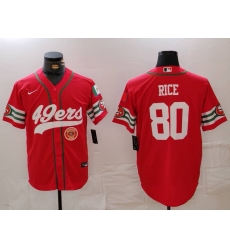 Men San Francisco 49ers 80 Jerry Rice Red With Patch Cool Base Stitched Baseball Jersey 3