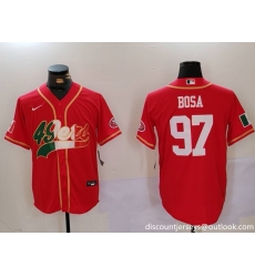 Men San Francisco 49ers 97 Nick Bosa Red With Patch Cool Base Stitched Baseball Jersey 3