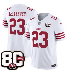 Men San Francisco 49ers  Christian McCaffrey White 80th Anniversary Patch 2026 F U S E  Vapor Untouchabl2026 F U S E  Vapor Untouchable Limited Stitched Fo