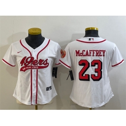 Women San Francisco 49ers 23 Christian McCaffrey New White With Patch Cool Base Stitched Baseball Jersey