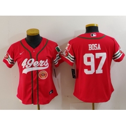 Women San Francisco 49ers 97 Nick Bosa Red Mexico With Patch Cool Base Stitched Baseball Jersey 2