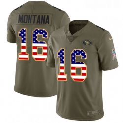 Youth Nike San Francisco 49ers 16 Joe Montana Limited OliveUSA Flag 2017 Salute to Service NFL Jersey