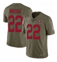 Youth Nike San Francisco 49ers 22 Matt Breida Limited Olive 2017 Salute to Service NFL Jersey