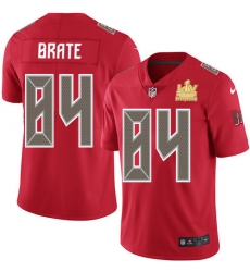 Men Nike Tampa Bay Buccaneers 84 Cameron Brate Red Men Super Bowl LV Champions Patch Stitched NFL Limited Rush Jersey