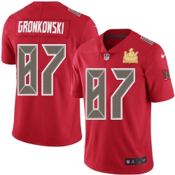 Men Nike Tampa Bay Buccaneers 87 Rob Gronkowski Red Men Super Bowl LV Champions Patch Stitched NFL Limited Rush Jersey