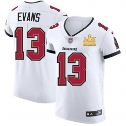 Men Tampa Bay Buccaneers 13 Mike Evans Men Super Bowl LV Champions Patch Nike White Vapor Elite Jersey