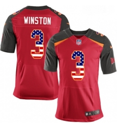 Mens Nike Tampa Bay Buccaneers 3 Jameis Winston Elite Red Home USA Flag Fashion NFL Jersey