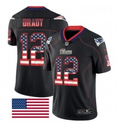 Mens Nike New England Patriots 12 Tom Brady Limited Black Rush USA Flag NFL Jersey