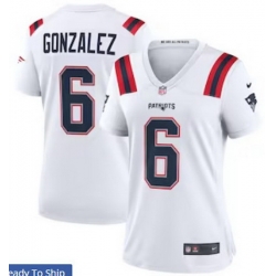 Women New England Patriots 6 Christian Gonzalez White Vapor Limited Jersey