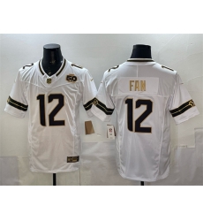 Men Seattle Seahawks 12 Fan White Gold 2025 F U S E  50th Season Patch Limited Stitched Football Jersey