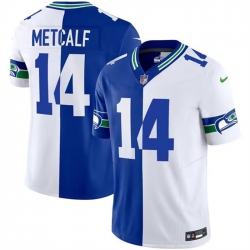 Men Seattle Seahawks 14 D K Metcalf Royal White Split 2023 F U S E Throwback Vapor Limited Stitched Football Jersey