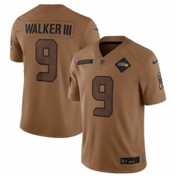 Men Seattle Seahawks 9 Kenneth Walker III 2023 Brown Salute To Service Limited Stitched Football Jersey