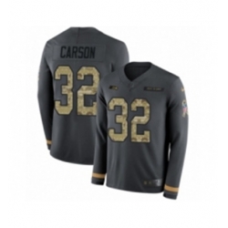 Mens Nike Seattle Seahawks 32 Chris Carson Limited Black Salute to Service Therma Long Sleeve NFL Jersey