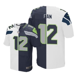 Nike Seahawks #12 Fan White Steel Blue Mens Stitched NFL Elite Split Jersey