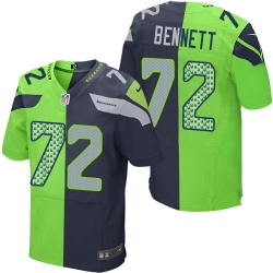 Nike Seahawks #72 Michael Bennett Steel Blue Green Mens Stitched NFL Elite Split Jersey