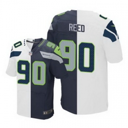 Nike Seahawks #90 Jarran Reed White Steel Blue Men Stitched NFL Elite Split Jersey