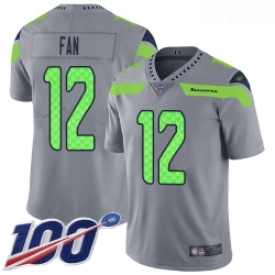 Seahawks 12 Fan Gray Men Stitched Football Limited Inverted Legend 100th Season Jersey