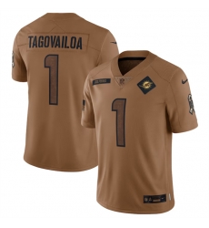 Men Miami Dolphins 1 Tua Tagovailoa 2023 Brown Salute To Service Limited Stitched Football Jersey