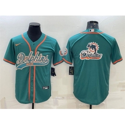 Men Miami Dolphins Aqua Team Big Logo With Patch Cool Base Stitched Baseball Jersey