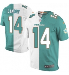 Mens Nike Miami Dolphins 14 Jarvis Landry Elite Aqua GreenWhite Split Fashion NFL Jersey