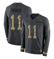 Nike Dolphins 11 DeVante Parker Anthracite Salute to Service Men s Stitched NFL Limited Therma Long Sleeve Jersey