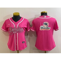 Women Miami Dolphins Pink Team Big Logo With Patch Cool Base Stitched Baseball Jersey