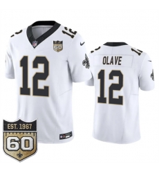 Men New Orleans Saints  12 Chris Olave White 2026 F U S E 60th Anniversary Patch Vapor Limited Football Stitched Jersey