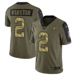 Men New Orleans Saints 2 Jameis Winston 2021 Salute To Service Olive Camo Limited Stitched Jersey Men New Orleans Saints 2 Jameis Winston 2021 Salute To Service Olive Camo Limited Stitched Jersey