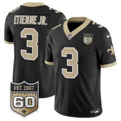 Men New Orleans Saints  3 Travis Etienne Jr Black 2026 F U S E 60th Anniversary Patch Vapor Limited Football Stitched Jersey