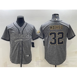 Men New Orleans Saints 32 Tyrann Mathieu Grey With Patch Cool Base Stitched Baseball Jersey Men New Orleans Saints 32 Tyrann Mathieu Grey With Patch Cool Base Stitched Baseball Jersey