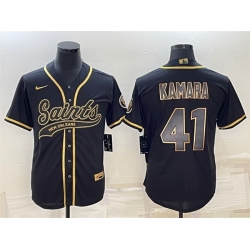 Men New Orleans Saints 41 Alvin Kamara Black Gold With Patch Cool Base Stitched Baseball Jersey Men New Orleans Saints 41 Alvin Kamara Black Gold With Patch Cool Base Stitched Baseball Jersey