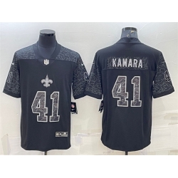 Men New Orleans Saints 41 Alvin Kamara Black Reflective Limited Stitched Football Jersey Men New Orleans Saints 41 Alvin Kamara Black Reflective Limited Stitched Football Jersey