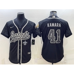 Men New Orleans Saints 41 Alvin Kamara Black Reflective With Patch Cool Base Stitched Baseball Jersey Men New Orleans Saints 41 Alvin Kamara Black Reflective With Patch Cool Base Stitched Baseball Jersey