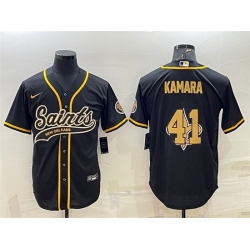Men New Orleans Saints 41 Alvin Kamara Black Team Big Logo With Patch Cool Base Stitched Baseball Jersey Men New Orleans Saints 41 Alvin Kamara Black Team Big Logo With Patch Cool Base Stitched Baseball Jersey