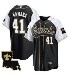 Men New Orleans Saints 41 Alvin Kamara Black White 1987 Legacy Cool Base Stitched Baseball Jersey