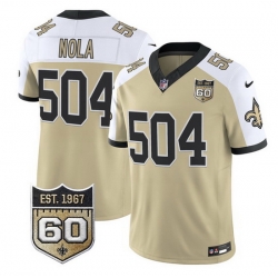 Men New Orleans Saints  504 Nola Gold Alternate F U S E  60th Anniversary Patch Vapor Limited Stitched Football Jersey