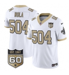 Men New Orleans Saints 504 Nola White F U S E 60th Anniversary Patch Vapor Limited Stitched Football Jersey Men New Orleans Saints 504 Nola White F U S E 60th Anniversary Patch Vapor Limited Stitched Football Jersey