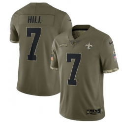 Men New Orleans Saints 7 Taysom Hill Olive 2022 Salute To Service Limited Stitched Jersey Men New Orleans Saints 7 Taysom Hill Olive 2022 Salute To Service Limited Stitched Jersey